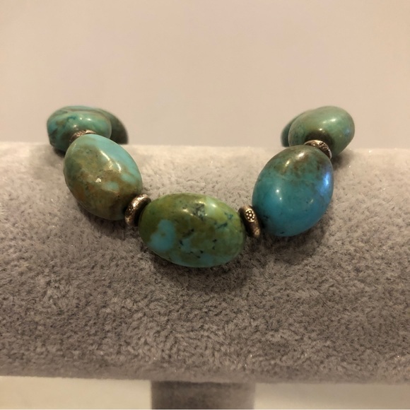 Genuine Turquoise & Sterling Silver 925 Bracelet- Artisan made.  Toggle closure - Picture 2 of 13